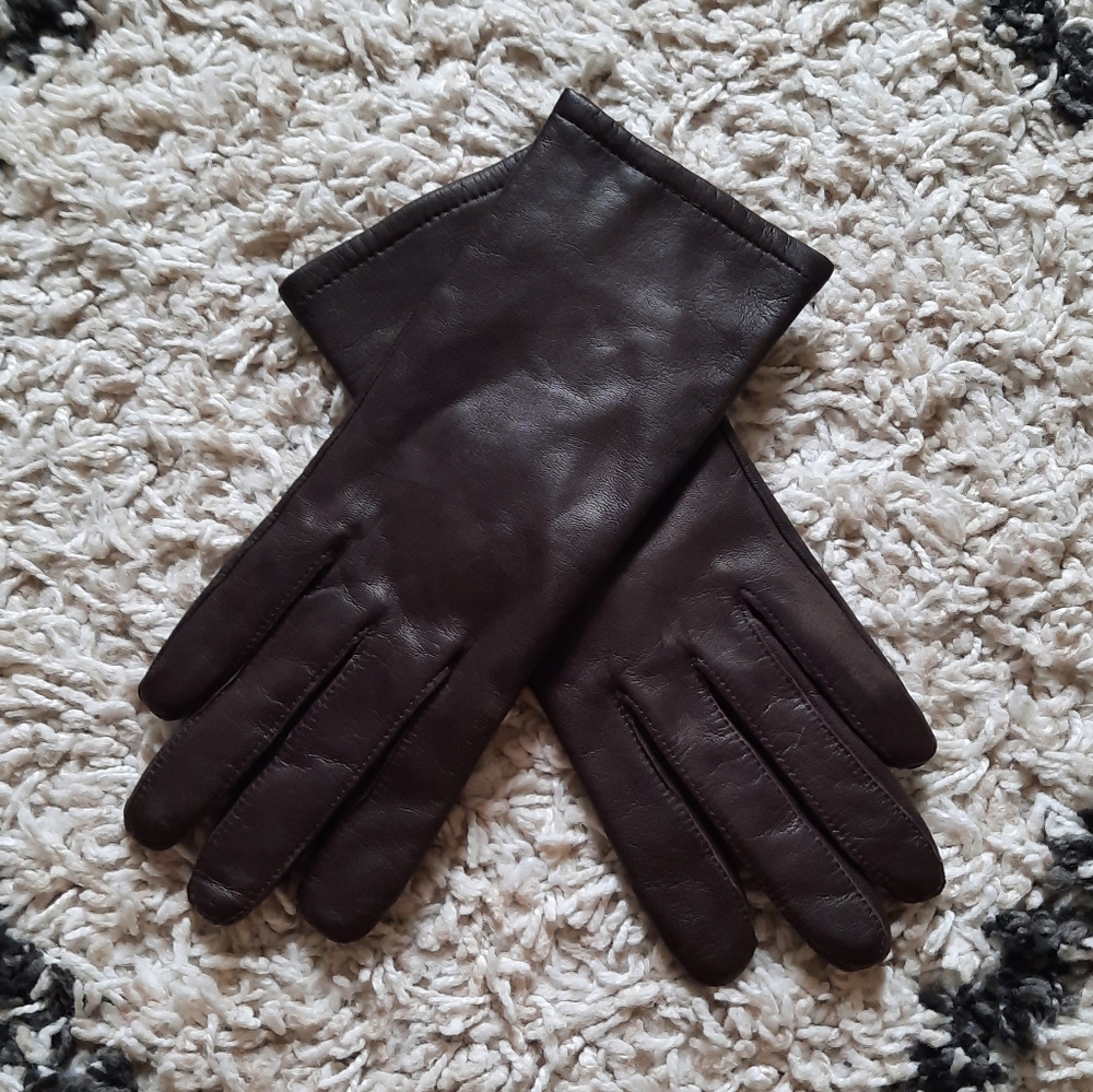 Chocolate Brown leather gloves mittens